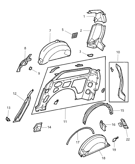 1999 Dodge Caravan Quarter Panel With Sliding Door Inner Panel Parts Diagram