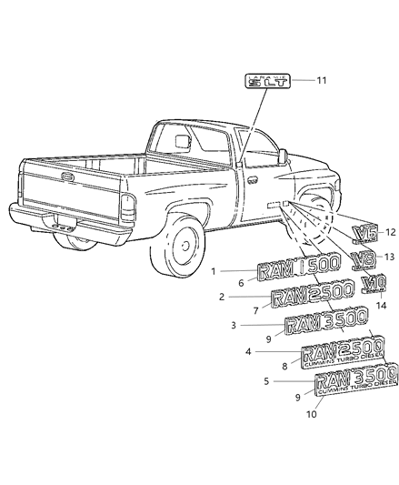 1998 Dodge Ram 3500 Regular Cab Nameplates Diagram