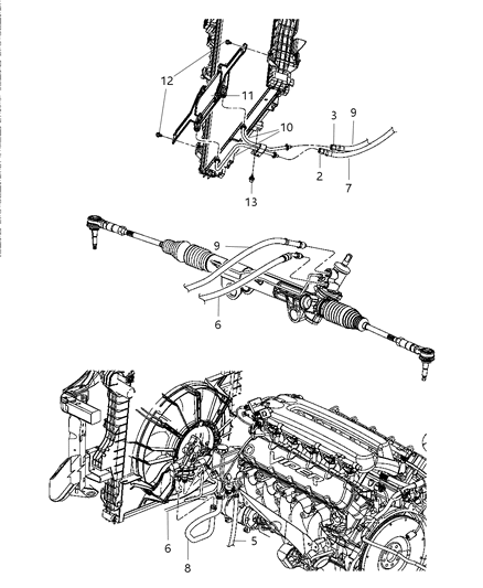 2005 Dodge Ram 1500 Hose Power Steering Return, Cooler To Reservoir & Gear Diagram for 5290813AC