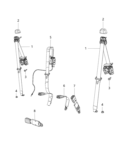 2018 Jeep Wrangler JK (Previous-generation) Rear Seat Belts Diagram 2 - Thumbnail