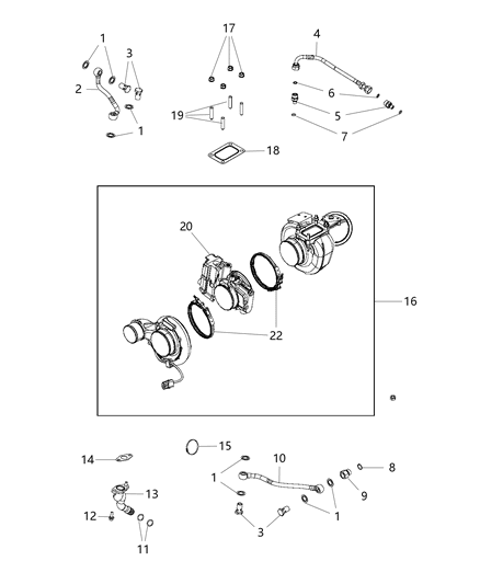 2011 Ram 3500 Pickup Turbocharger & Oil Lines/Hoses Diagram