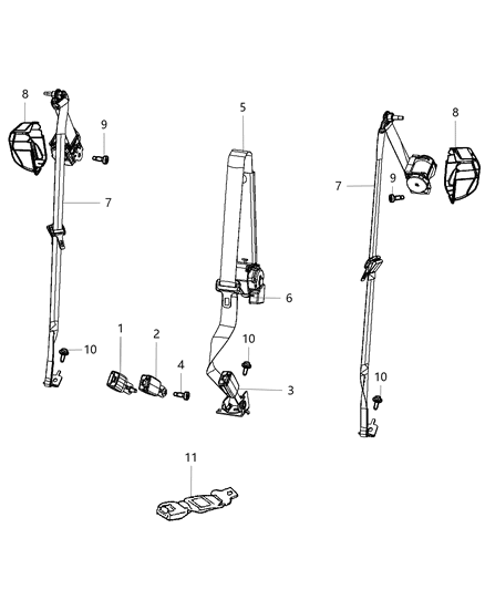 2020 Dodge Durango Seat Belts, Second Row Diagram 1 - Thumbnail