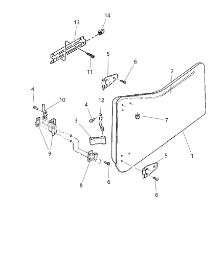 2006 Jeep Wrangler Front Door, Half Front Shell & Hinges Diagram