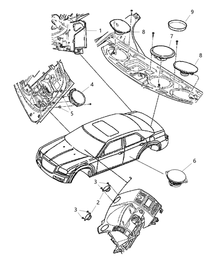 2012 Chrysler 300 Speaker Sub Woofer Diagram for 1WQ34DX9AA