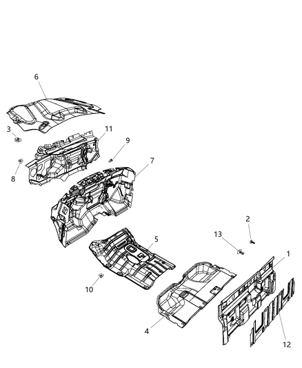 2013 Ram 1500 Insulation Dash Panel Engine Compartment Diagram for 68105178AB