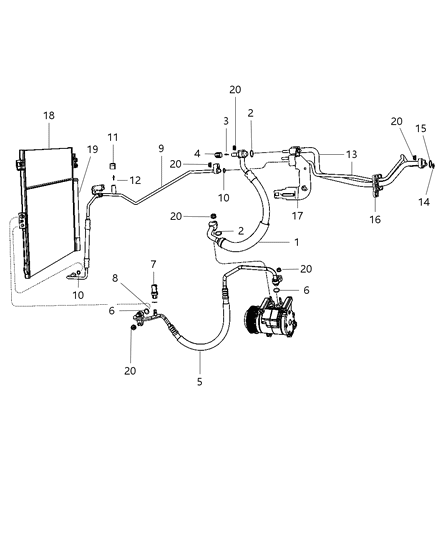 2014 Jeep Grand Cherokee Line A/C Liquid Includes: Seals, Cap, Valve Core Diagram for 68161181AA