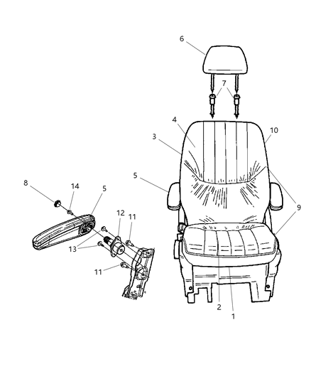 2005 Chrysler Town & Country Frame Second Row Seat Cushion Diagram for 5139370AB