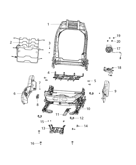 2020 Jeep Compass Seat Back Frame, Front Passenger Side Diagram for 68248242AC