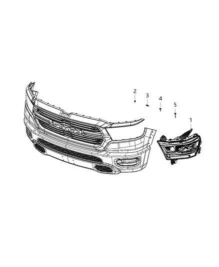 2020 Ram 1500 New Style Lamps, Front Diagram 5 - Thumbnail