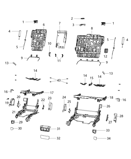2017 Jeep Cherokee Second Row - Adjusters, Recliners, Shields And Risers Diagram