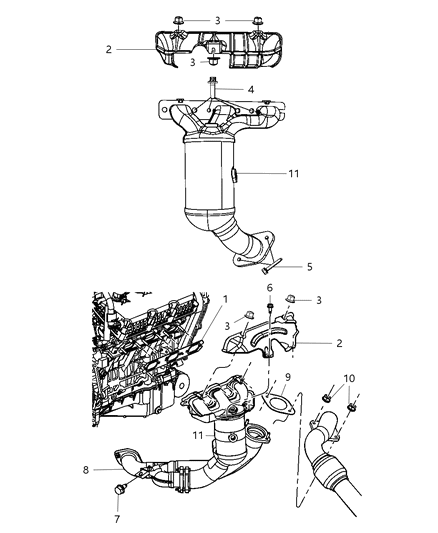 2009 Dodge Journey Exhaust Manifold / Turbo Charger Assembly & Heat Shields Diagram 5 - Thumbnail