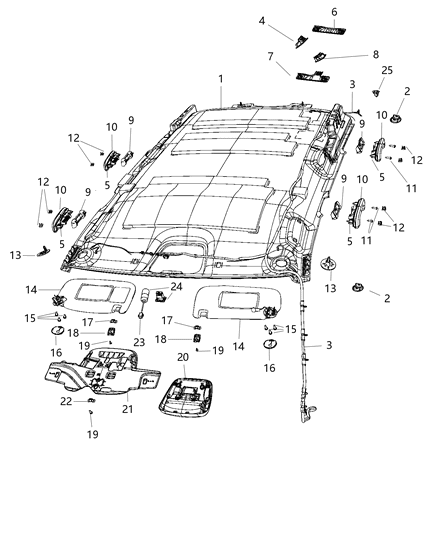 2019 Jeep Grand Cherokee Sunvisor Support, Black/Gray Diagram for 1LS28DX9AC