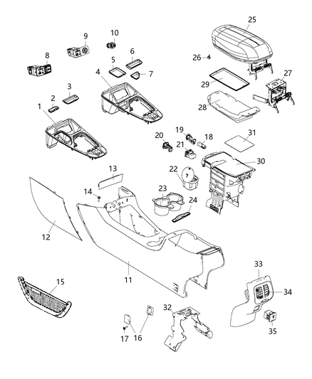 2017 Jeep Cherokee Armrest Console Diagram for 1WZ791VHAD