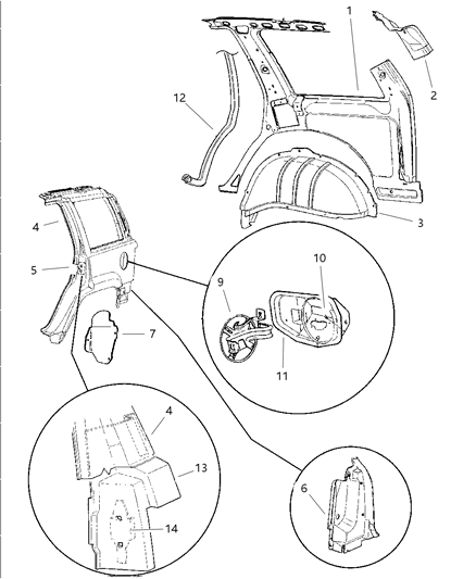 1997 Jeep Grand Cherokee Wheelhouse Panel, Rear Inner Diagram for 55296117