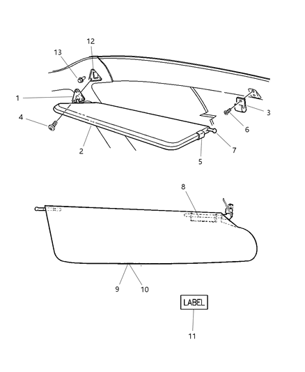2003 Dodge Ram Van Sunvisor, Taupe, Passenger Side Diagram for 5FA941L2AE