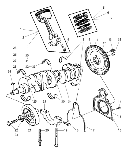 2006 Dodge Ram 1500 Piston Ring Set Complete Engine .020" Outside Diagram for 5086538AA