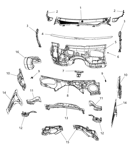 2021 Dodge Durango Cowl Side Panel Diagram for 68260206AC