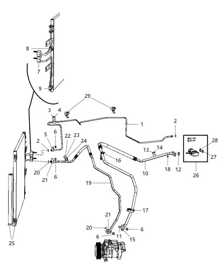 2009 Dodge Ram 1500 Line A/C Suction And Liquid Includes: O - Rings Diagram for 68050205AA