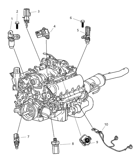 2009 Dodge Dakota Sensors - Engine Diagram 1 - Thumbnail