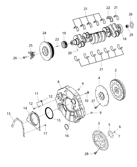 2011 Ram 3500 Cab Chassis Crankshaft , Crankshaft Bearings , Damper And Flywheel Diagram 2 - Thumbnail