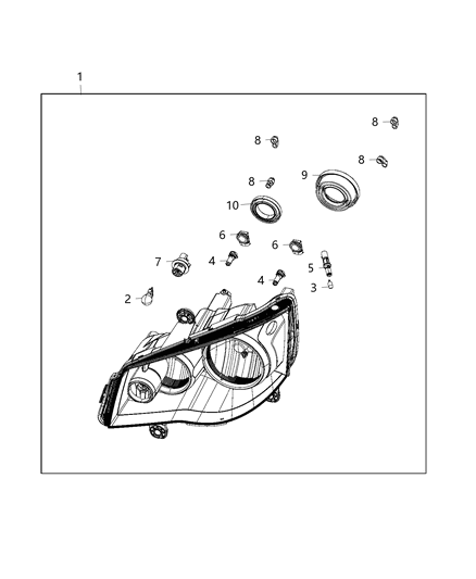 2020 Dodge Grand Caravan Headlamp Assembly, Black Bezel Diagram for 68206500AE