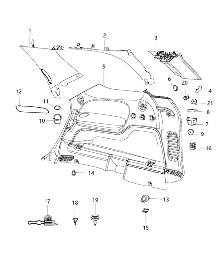 2019 Dodge Durango Molding C Pillar Diagram for 6DF15DX9AA