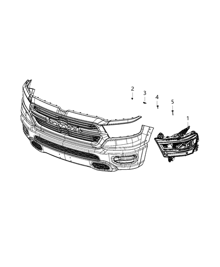 2020 Ram 1500 New Style Lamps, Front Diagram 1 - Thumbnail