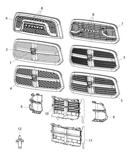 2018 Ram 1500 Grille, Front Center Diagram for 68094301AC