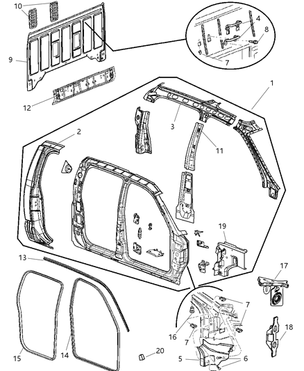 2006 Dodge Dakota Seal Front Door Diagram for 55359711AE