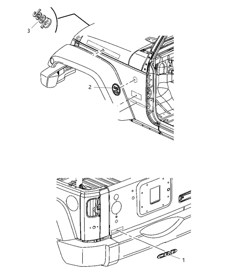 2011 Jeep Wrangler Nameplate Front Fender Oscar Mike Diagram for 68093911AA