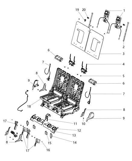 2016 Dodge Durango Third Row - Adjusters, Recliners And Shields - 50/50 Split Seat Diagram