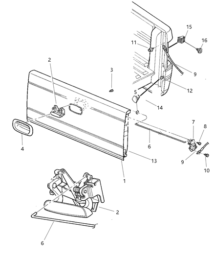 2001 Dodge Dakota Tailgate Diagram for 55257014AD
