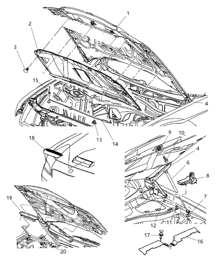 2008 Dodge Magnum Hinge Hood Contains Propeller Stud Diagram for 5065264AJ