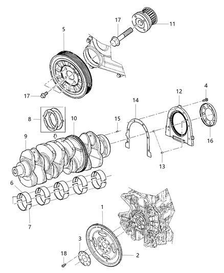 2009 Jeep Wrangler Crankshaft , Crankshaft Bearings , Damper And Flywheel Diagram 1 - Thumbnail