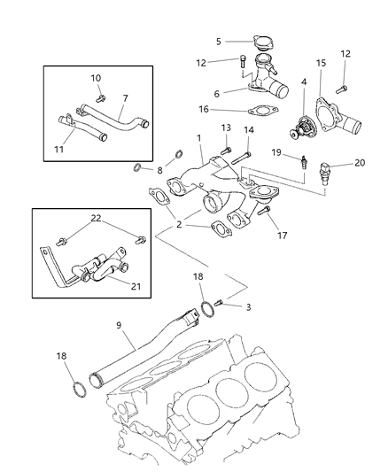 1999 Dodge Avenger Thermostat Housing Diagram for MD344304