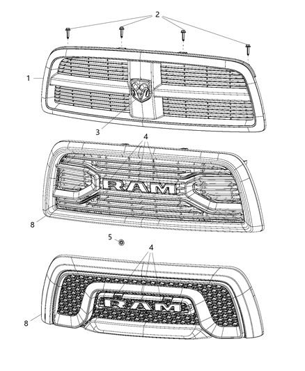 2017 Ram 2500 Grille Radiator Diagram for 5SU971R4AA