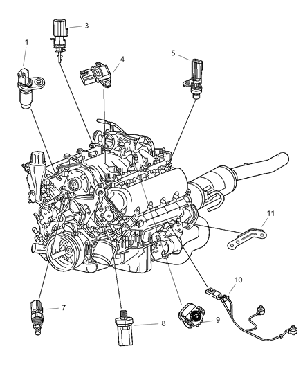 2006 Dodge Dakota Sensors - Engine Diagram 1 - Thumbnail