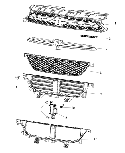 2016 Dodge Dart Upper Grille, Front Diagram for 68081408AE
