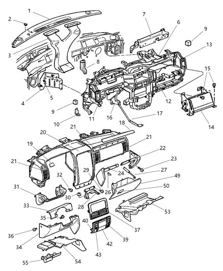 2000 Jeep Grand Cherokee Glove Box, Tan, Front Diagram for 5EY381K5AB