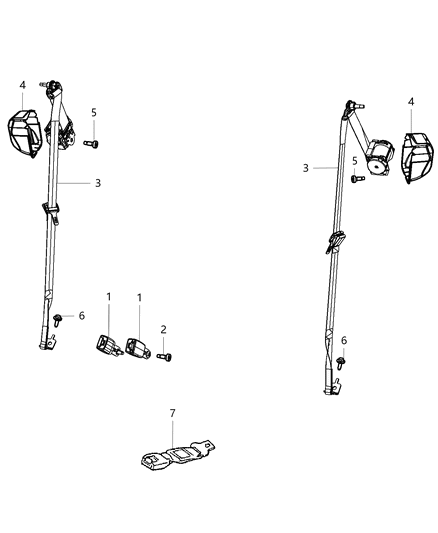 2021 Dodge Durango Seat Belts, Second Row Diagram 2 - Thumbnail