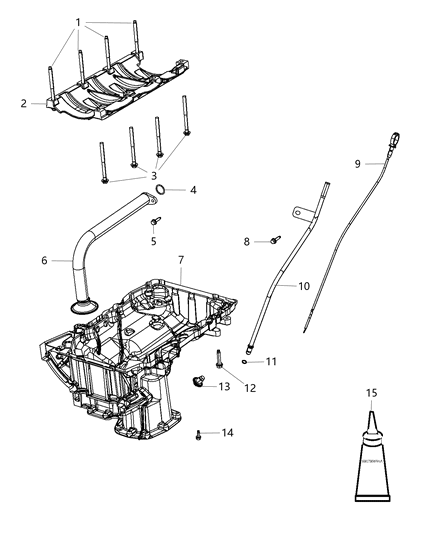 2019 Ram 1500 New Style Engine Oil Pan , Engine Oil Level Indicator And Related Parts Diagram 1 - Thumbnail