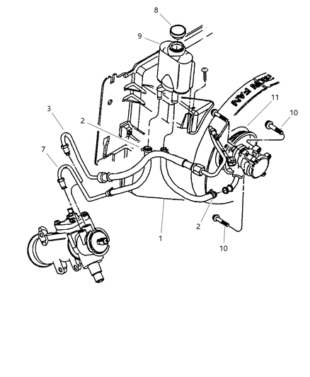 1999 Jeep Wrangler Power Steering Hoses And Reservoir Diagram 1 - Thumbnail