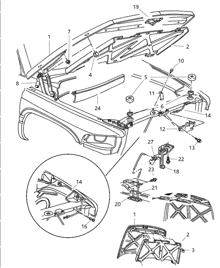 1998 Dodge Ram 2500 Regular Cab Hood & Hood Release Diagram