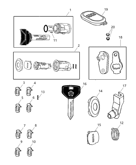 1998 Dodge Ram 3500 Quad & Club Cab Lock Cylinders & Components Diagram
