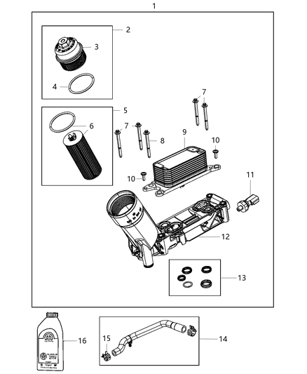 2021 Dodge Durango Engine Oil, Engine Oil Filter, Adapter/Cooler And Splashguard Diagram 1 - Thumbnail