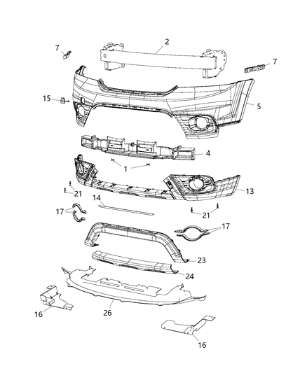 2019 Dodge Journey Fascia, Front Diagram 1 - Thumbnail