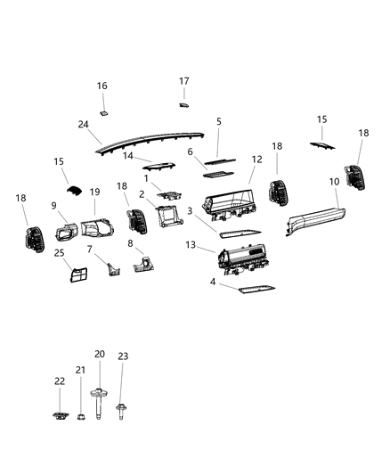 2019 Ram 3500 Cab Chassis Instrument Panel, Upper Diagram