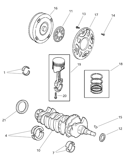 1999 Chrysler Sebring Coupe Crankshaft , Piston & Drive Plate Diagram 1 - Thumbnail