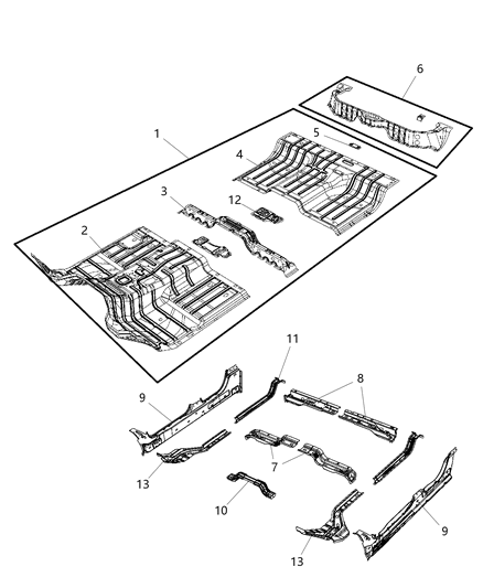 2020 Ram 1500 Front Floor Pan Diagram for 68269460AD