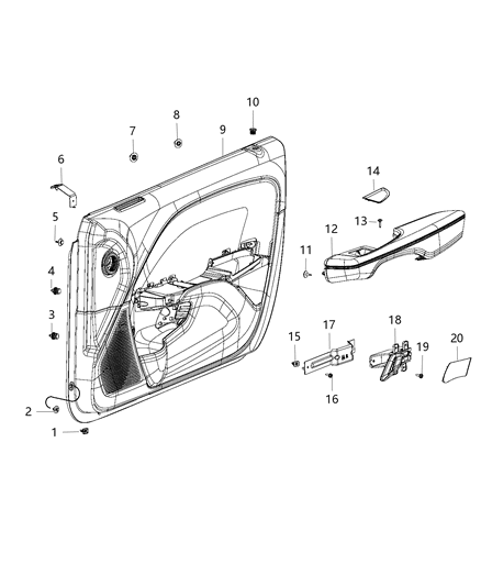 2018 Dodge Challenger Armrest Front Door Trim Diagram for 5LE451VXAC
